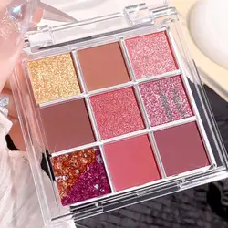 Summer 9 color eyeshadow palette: Orange brown, pink and gold, matte shimmer effect, lasting makeup, keep glitter rose Eyeshadow