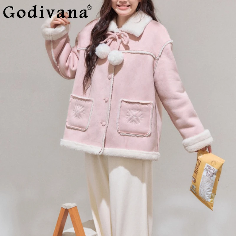 

Autumn Winter Large Size Women Korean Sweet Pink Versatile Age-reducing Jacket Fashion Korean High Waist Loose Leisure Trousers