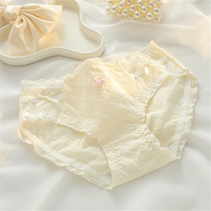 Fashionable Rabbit Bowknot Cotton Knickers for Women Girls Japanese Aesthetic Ruffled Underwear Panties Briefs