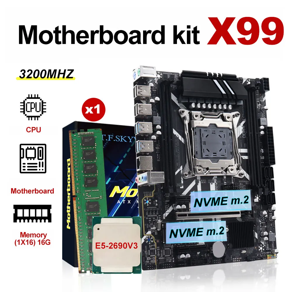 

Комплект материнской платы X99 с процессором Intel Xeon E5 2690 V3, 2,4 ГГц + 16 ГБ, поддержка 4 канала DDR4, 3200 МГц, REG ECC