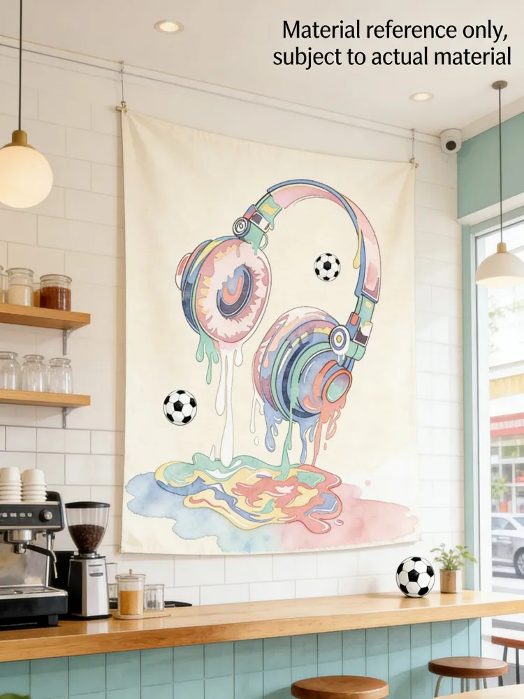

Watercolor Dripping Headphones Tapestry Soccer Ball Wall Hanging for Bedroom Cafe Decor