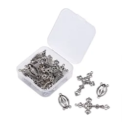 10 Sets Rosary Cross and Center Sets for Rosary Bead Necklace Making, Alloy Crucifix Cross Pendants and Virgin Links Lead Free