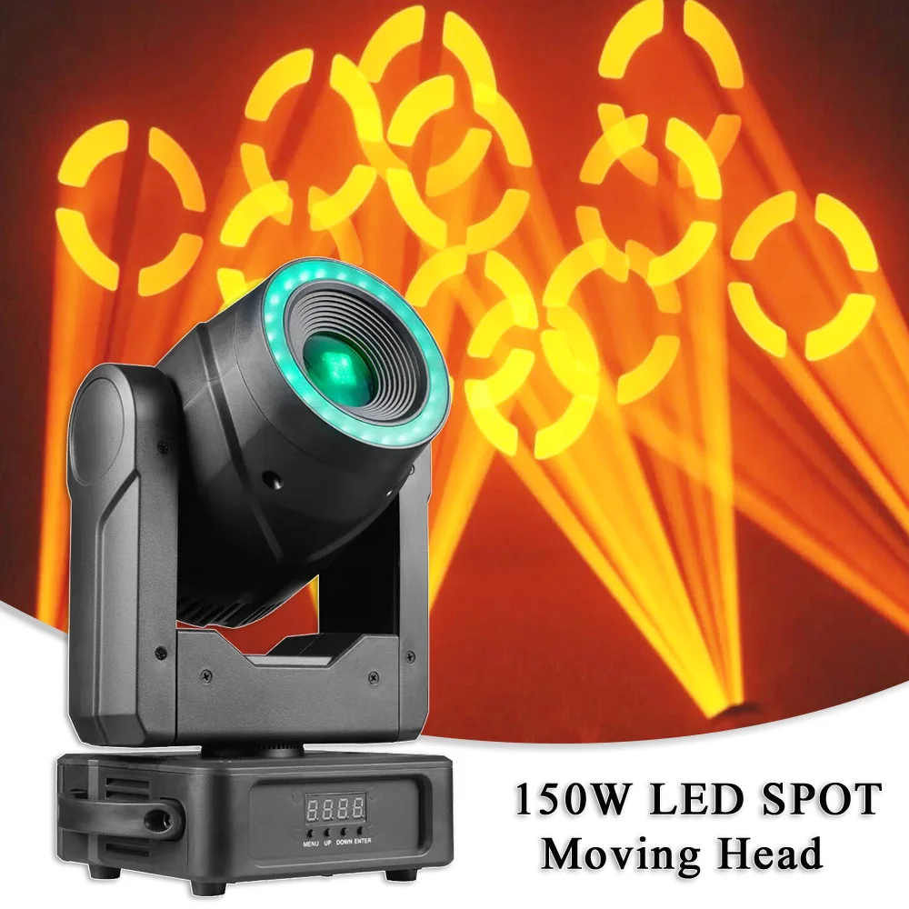 

YUER 150W LED GOBO 3 Prisms Spot With SMD RGB Strip Ring Stage Lighting Moving Head Party Dj Disco Party Hotal Club Bar Wedding