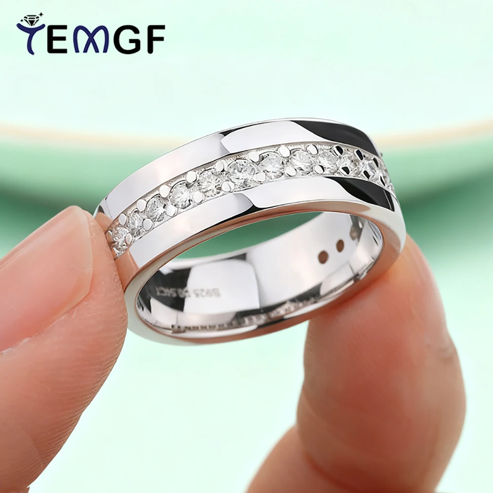 

Сертифицированное TEMGF кольцо с муассанитом 2 мм для женщин и мужчин, серебро S925, модное широкое кольцо для поездок на работу, вечерние ювелирные изделия, простое подходящее