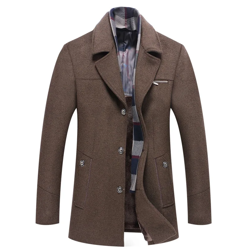 New Winter Men Scarf Cashmere Overcoats Business Casual Woolen Blends Trench Coats Quality Male Long Jackets Wool Blends Size 4X