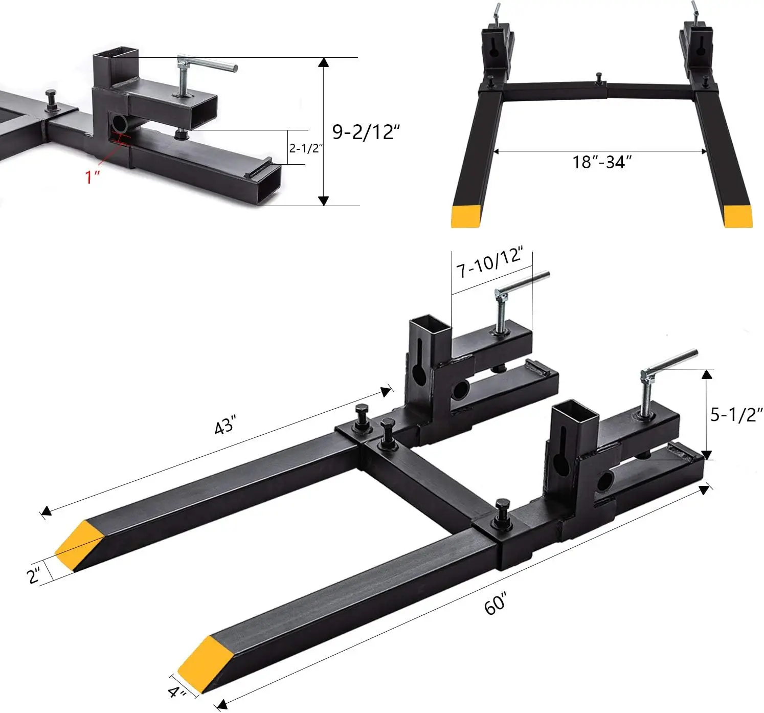 Clamp on Pallet Forks w/Adjustable Stabilizer Bar -60