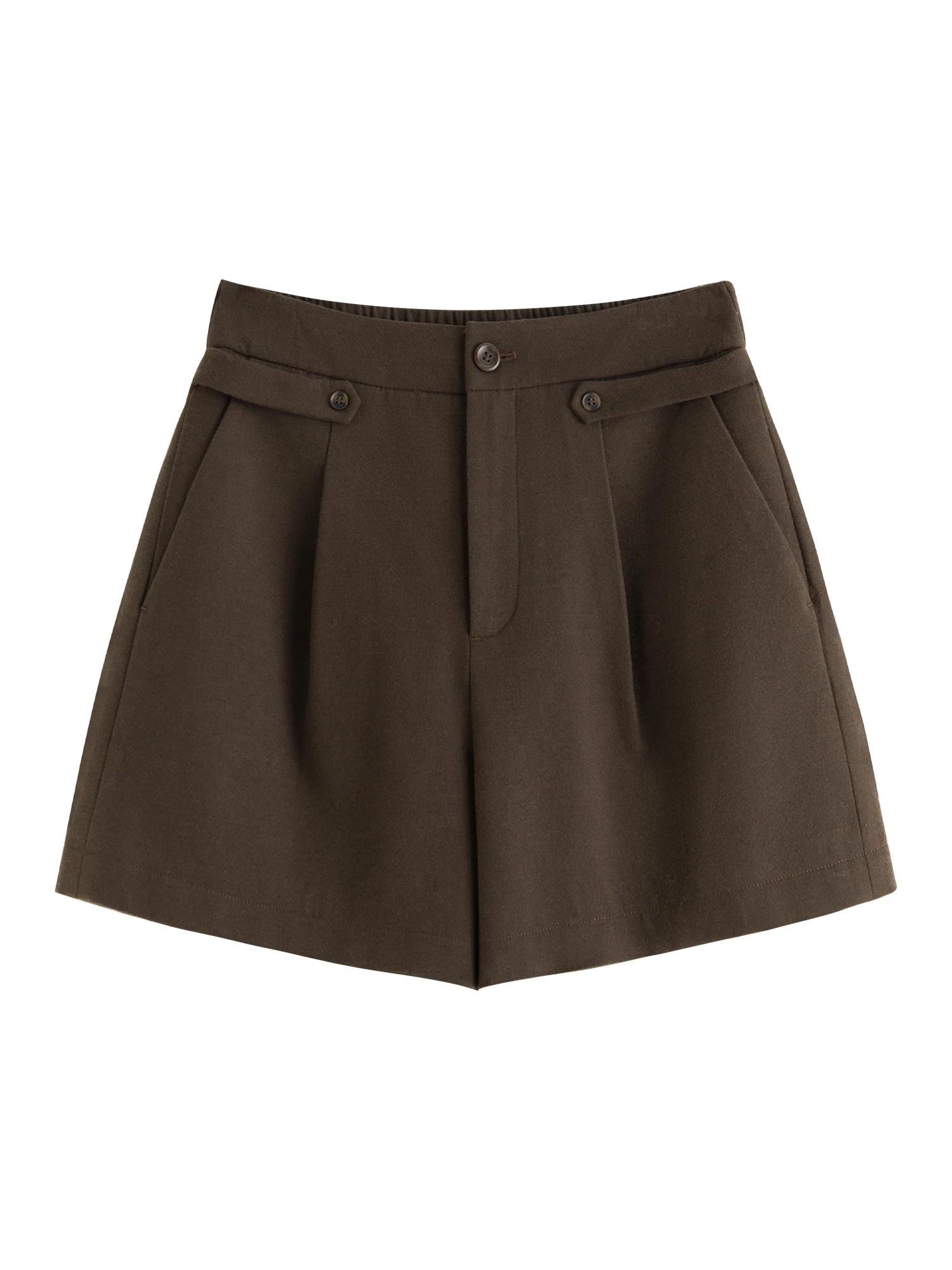 FSLE-Shorts versáteis de cintura alta para mulher, linha A, 2 cores, novo design, perna reta, calças chiques casuais, inverno, 2021, 24FS14424