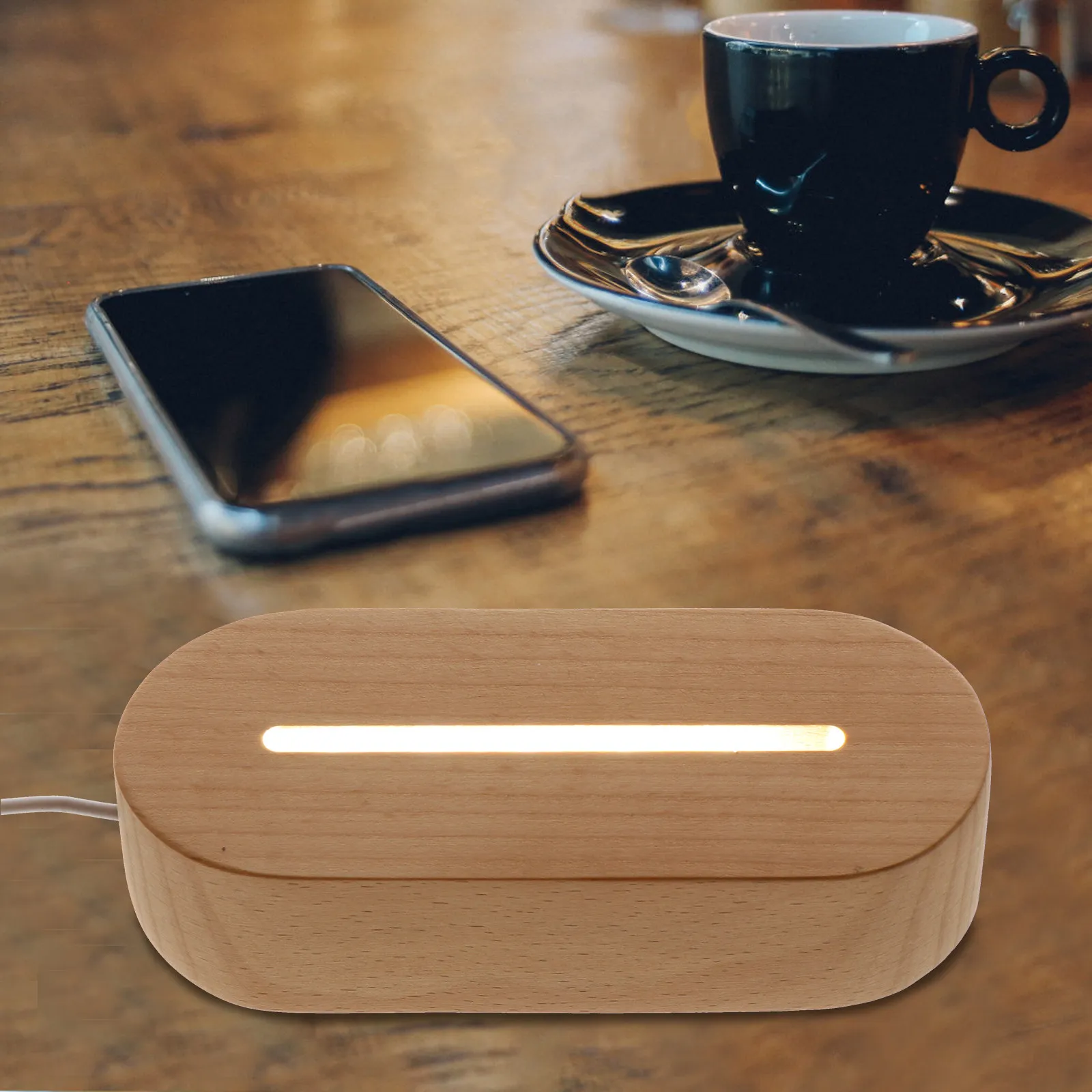 

Wooden LED Night Light Base Stand for Crystal Ball Display Compact Square Design Home Office Bedroom Decoration Lighting Base