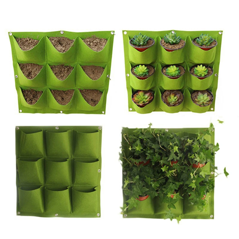 1 Pc Green Vertical Hanging Garden Planter Flower Pots Bag Wall Mount Hanging