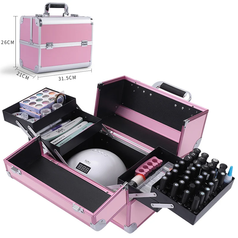Lockable Expandable Makeup Bag Aluminum Nail Art Tools Cosmetic Box Multi Layer Drawers Nail Polish Manicure Storage Organizer