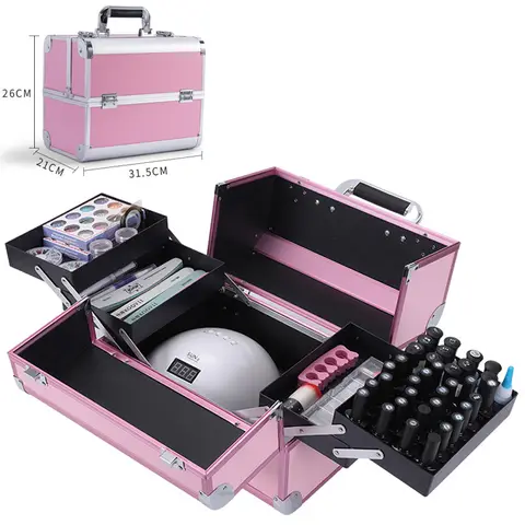 Lockable Expandable Makeup Bag Aluminum Nail Art Tools Cosmetic Box Multi Layer Drawers Nail Polish Manicure Storage Organizer