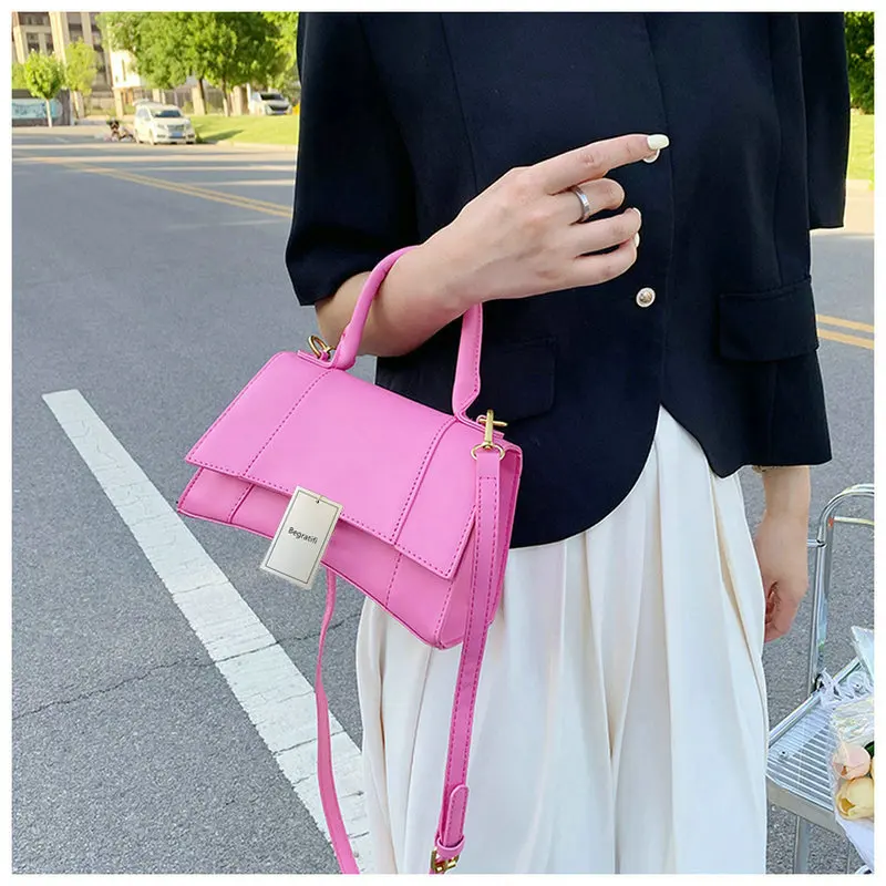 Fashion Small Handbag Women\'s 2024 New Plain PU Leather Cosmetic Bag Shoulder Crossbody Wallets Design Handpiece Hourglass Bag