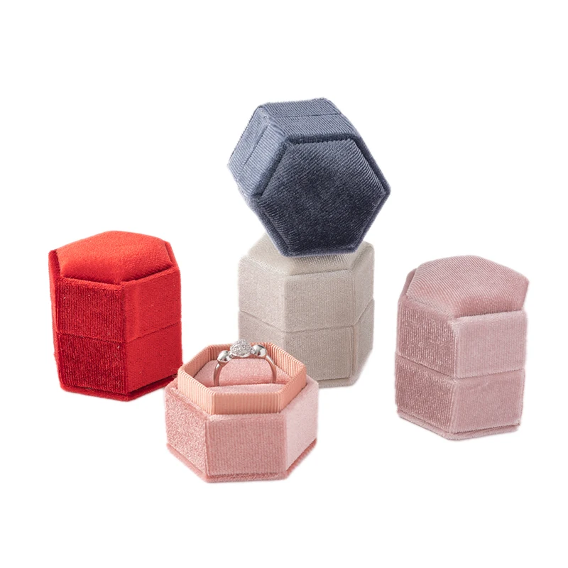 Velvet Octagonal Jewelry Packaging Organizer Ring Box Gift Earrings Holder Case For Engagement Valentine Day Wedding Supplies