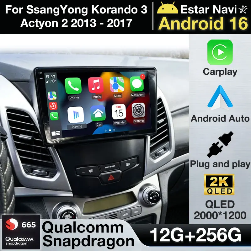 Android 16 For SsangYong Korando 3 Actyon 2 2013 - 2017 Screen Multimedia Autoradio Navigation Stereo Radio Lettore Video Player