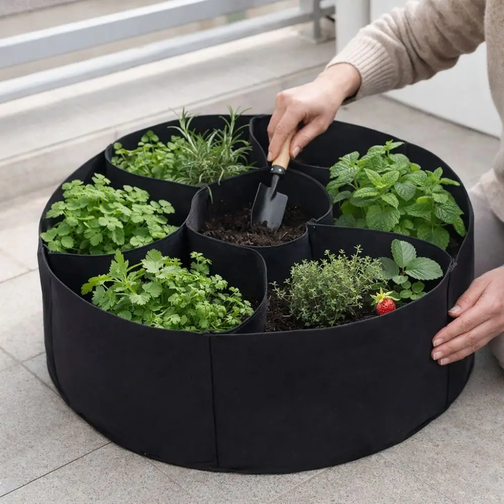 7 Grids Garden Grow Bags Freestanding Heavy Duty Felt Divided Planter Large Capacity Wear-resistant Plant Nursery