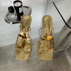 Eilyken Fashion Hollow Narrow Band Women Slippers 2024 New Summer Outdoor Square Toe Low Heel Slides Designer Shoes