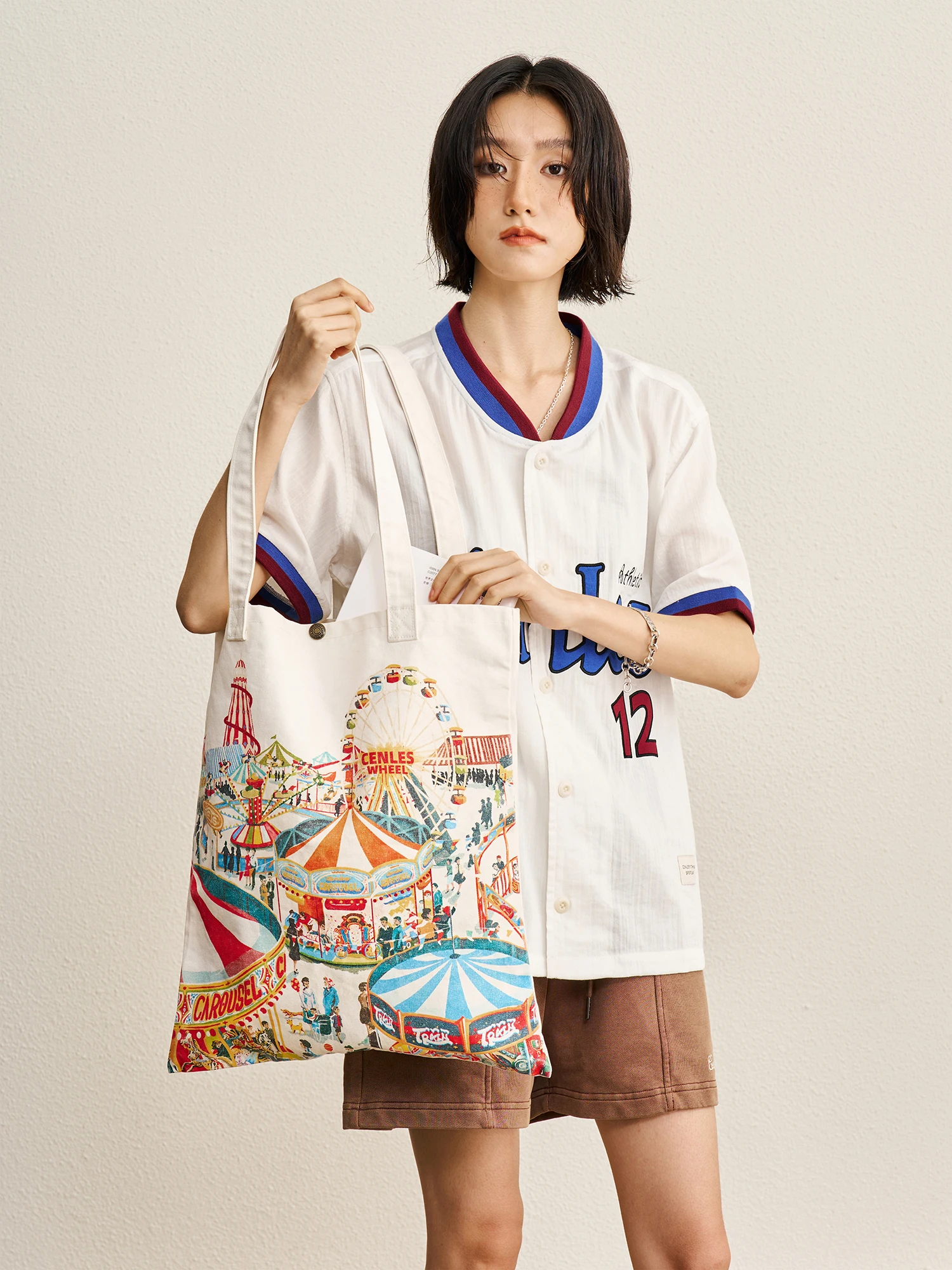 Fashionable Quick Dry Printed Canvas Bag Unisex Vertical Square Shape Handbag for Casual Use with Double Shoulder Straps