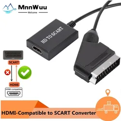 HDMI-Compatible To SCART Video Audio Converter 1080P HDMI-Compatible To Scart  Adapter For HDTV DVD Sky Box STB With Power Cable