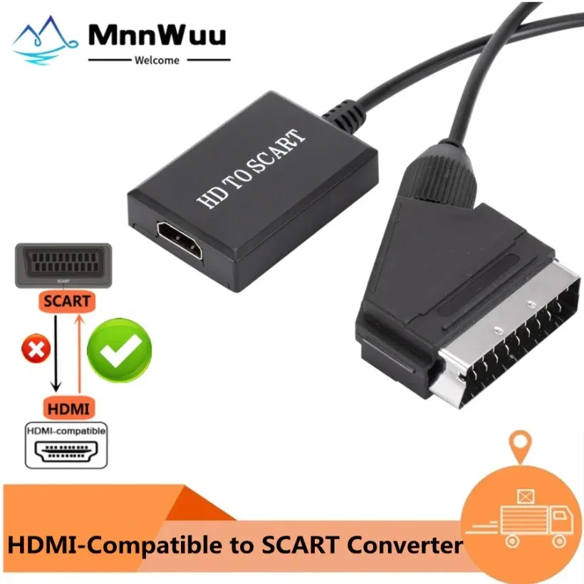 HD 1080P HDMI-Compatible Input To SCART Output Video Audio Converter Adapter For HDTV DVD For Sky Box STB With Power Cable