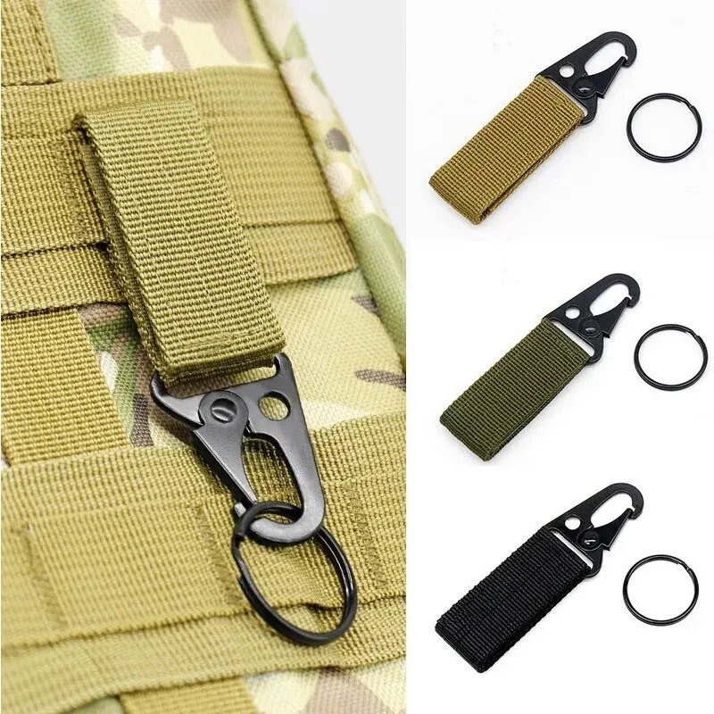 2pcs Tactical Hanging Buckle Molle Nylon Webbing Carabiner Belt Triangle Keychain for Outdoor Climbing Camping Tool Accessory