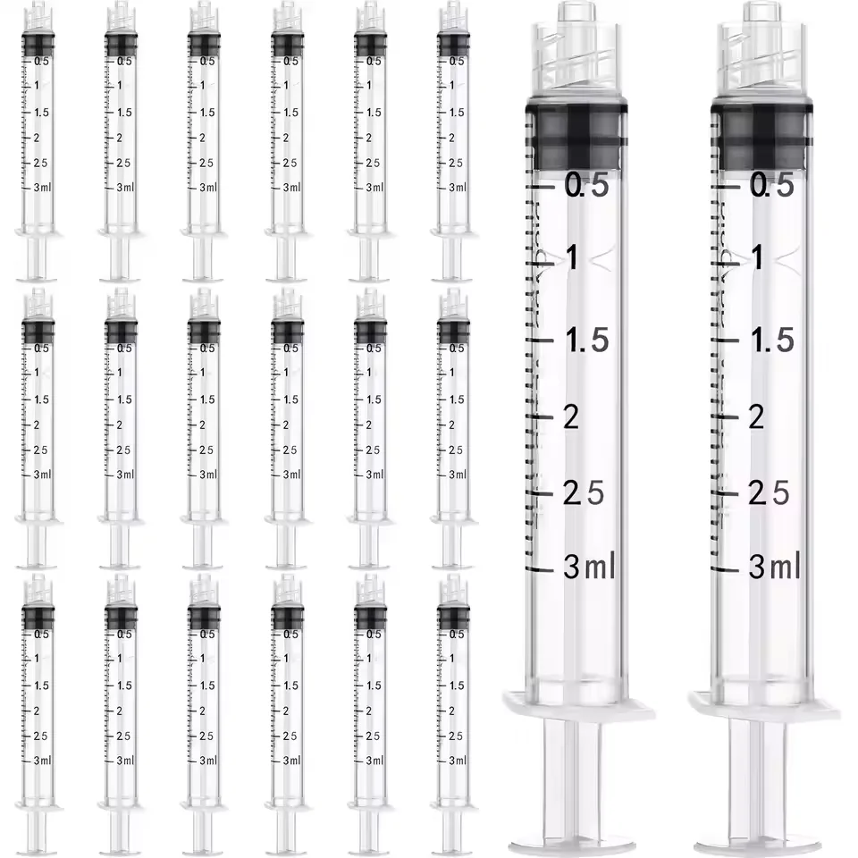 Jeringas de plástico de 3 ml con cierre Luer para inyectores de nutrientes, análisis de salud, mascotas, medición de pegamento, riego, herramienta multiusos para bricolaje