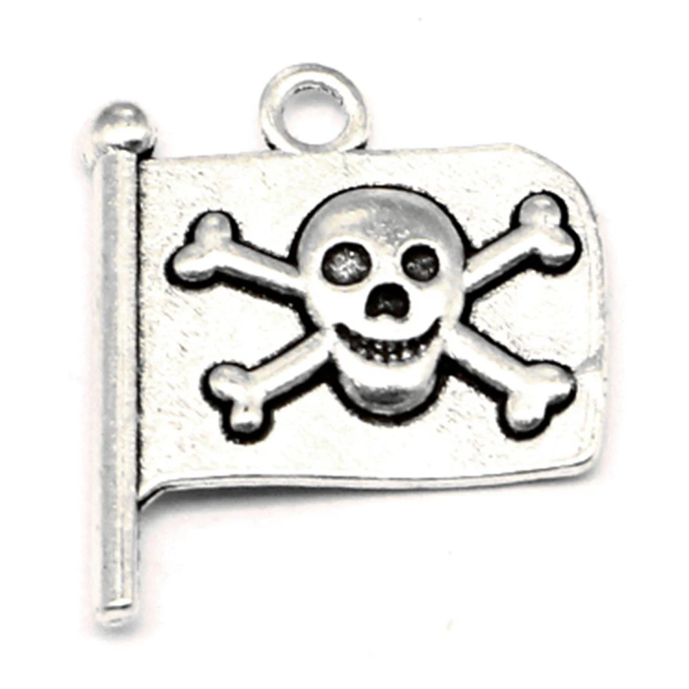 10pcs 18x21mm Skull And Bones Banner Charms Pendant Accessori Fashion Jewellery Antique Silver Color