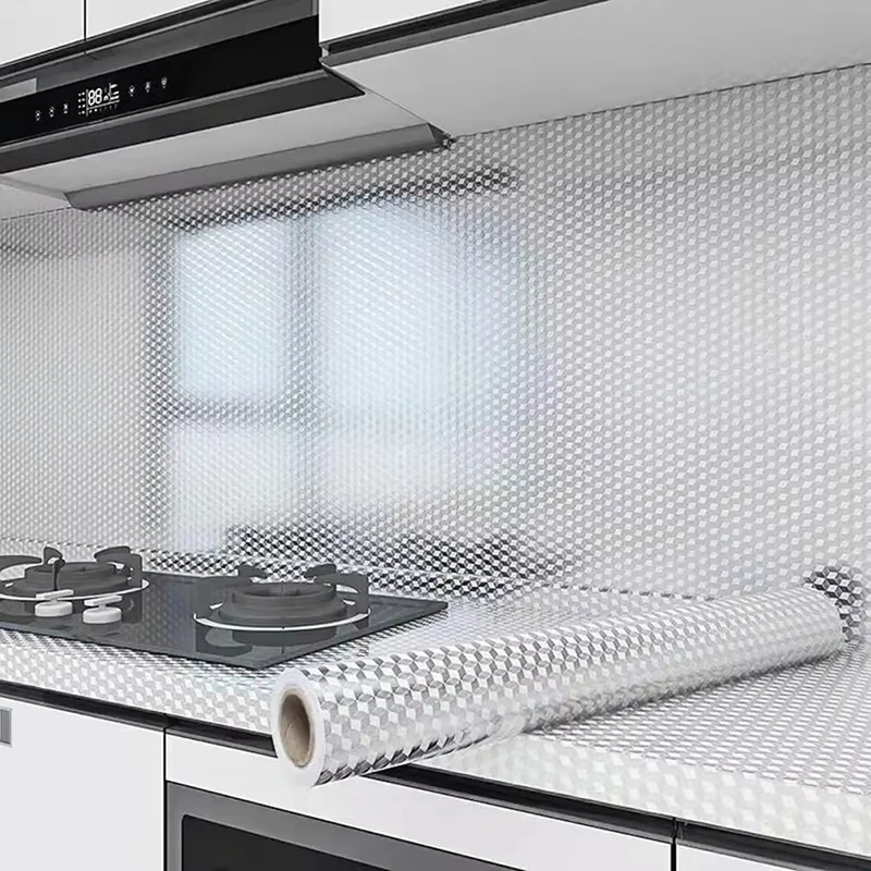 3M Kitchen Stickers Self-Adhesive Aluminum Foil Anti-Oil Waterproof Wallpaper For Countertops Drawers Cabinets Shelves Line