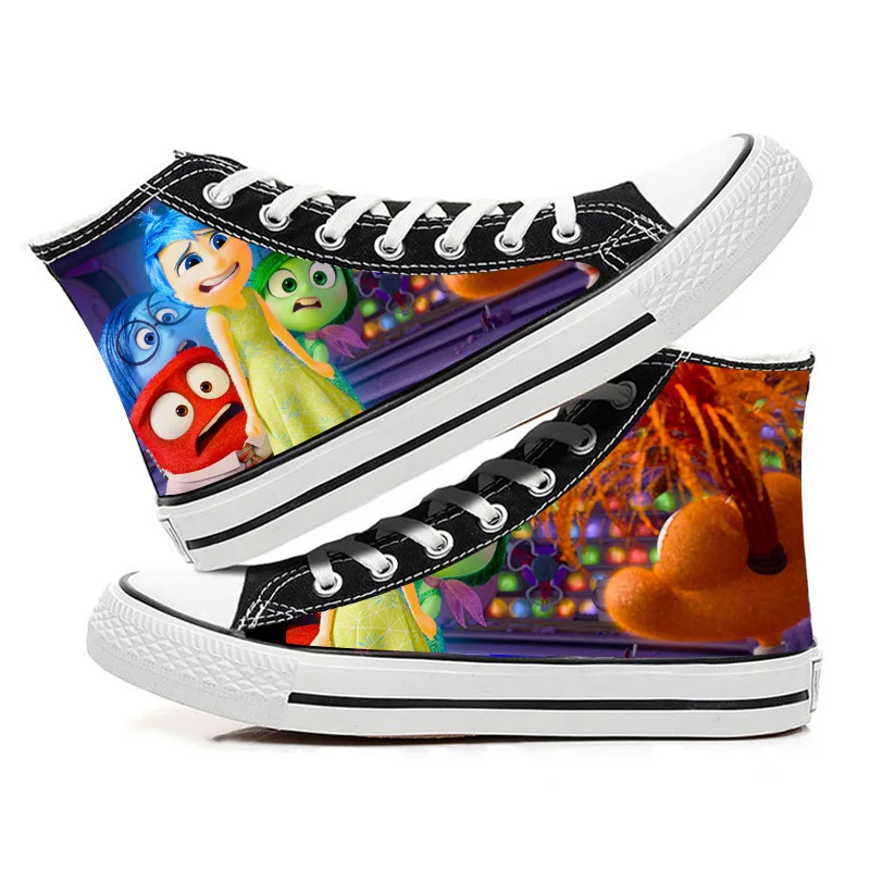 New Disney Inside Out 2 High Top Canvas Shoes Versatile Casual Sneakers for Men and Women Student Skateboard Zapatos De Mujer