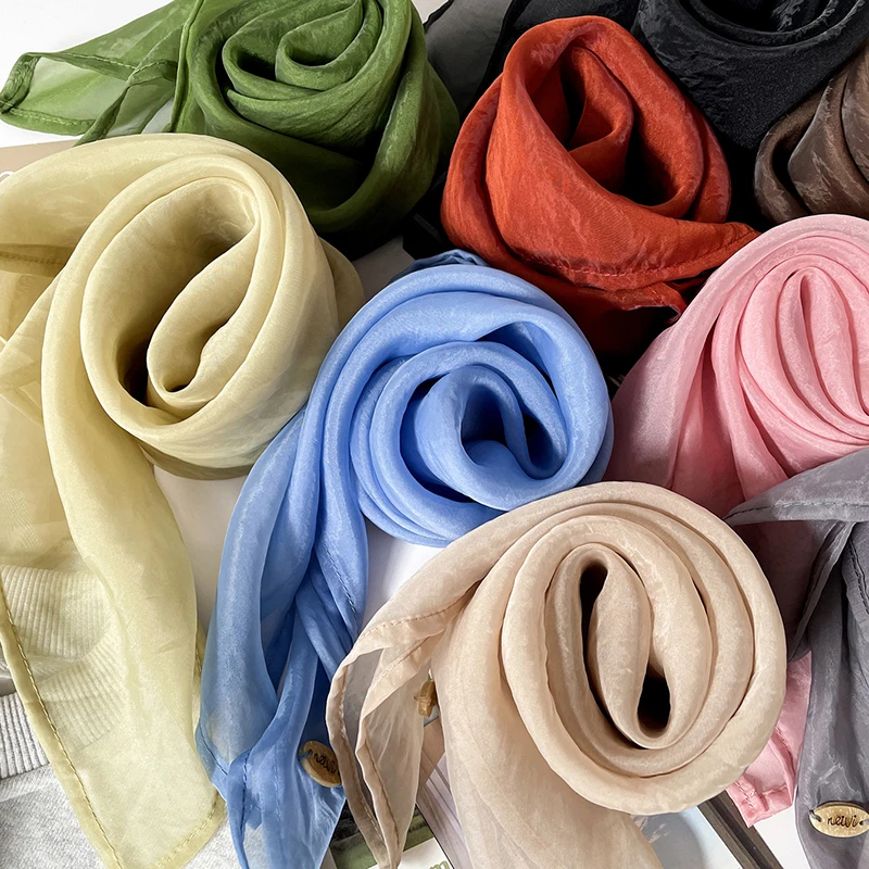 

Women Solid Color Cotton Linen Feel Square Scarf Soft Satin Neck Scarf Bandana Head Scarf Hair Wrap Daily Fashion Accessory Gift