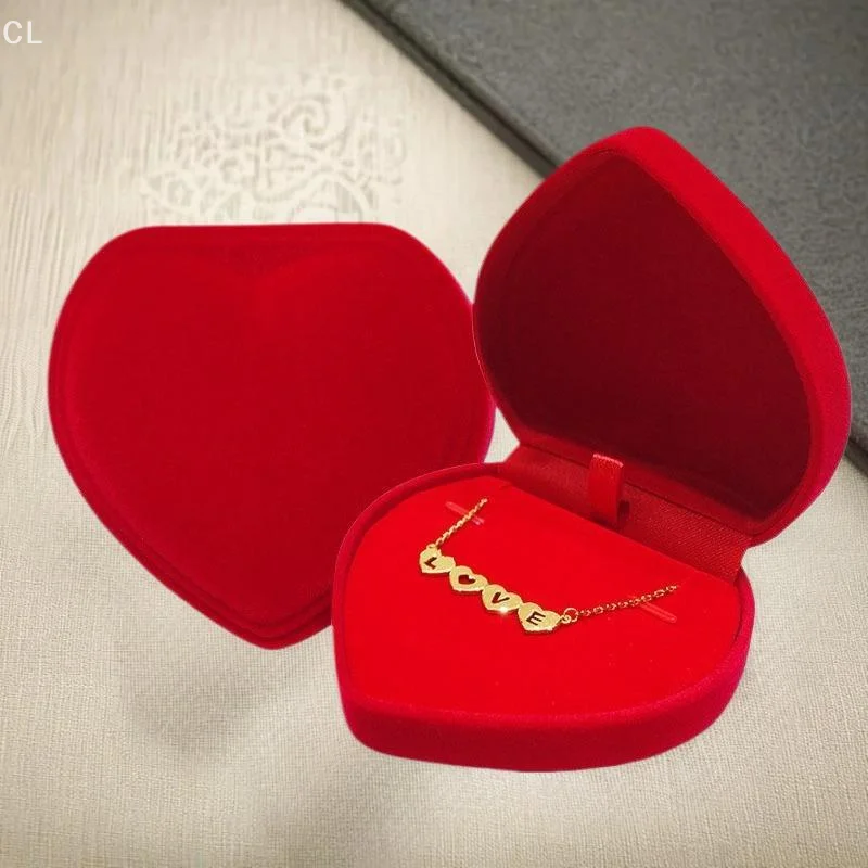 

Velvet Heart Jewelry Box Soft Red Ring Necklace Packaging Case Elegant Love Gift Display Storage Organizer Romantic Proposal