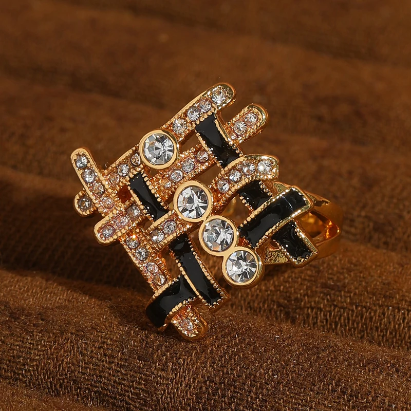 

﻿ Vintage Enamel Engagement Ring For Woman Rhinestone Weaving Cross Large Luxury Brands Jewelry Designer Wedding Party 2025