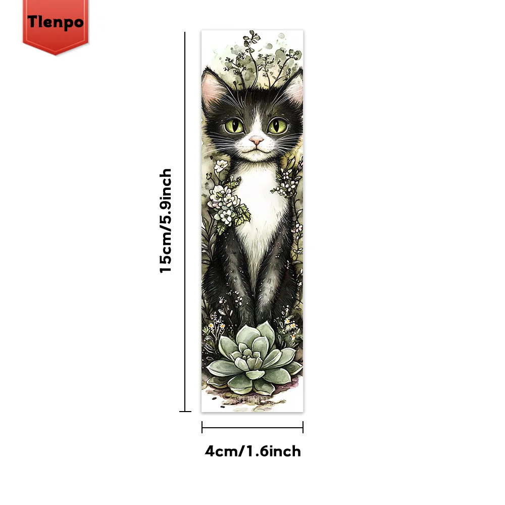 32pcs，Floral Cat Bookmark Watercolour Floral Cat Bookmark Valentine's Day Gift DIY Page Divider Essential for Book Lovers