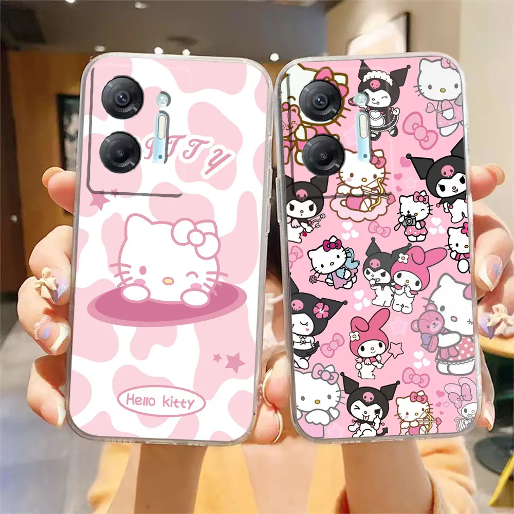 Clear Phone Case For Infinix HOT 9 10 11 12 12i 20 20s 30 30i POVA 2 3 4 PRO PLAY Case Funda Capa Cute Cartoon Cat Hello K-Kitty