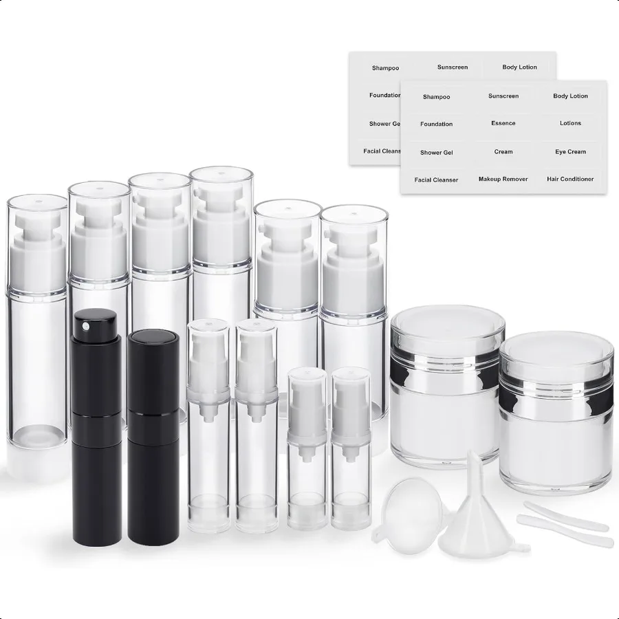 

20 Pack Airless Pump Jar and Atomizer Perfume Spray Bottles Set Leak Proof Travel Cosmetic Containers for Shampoo Conditioner L