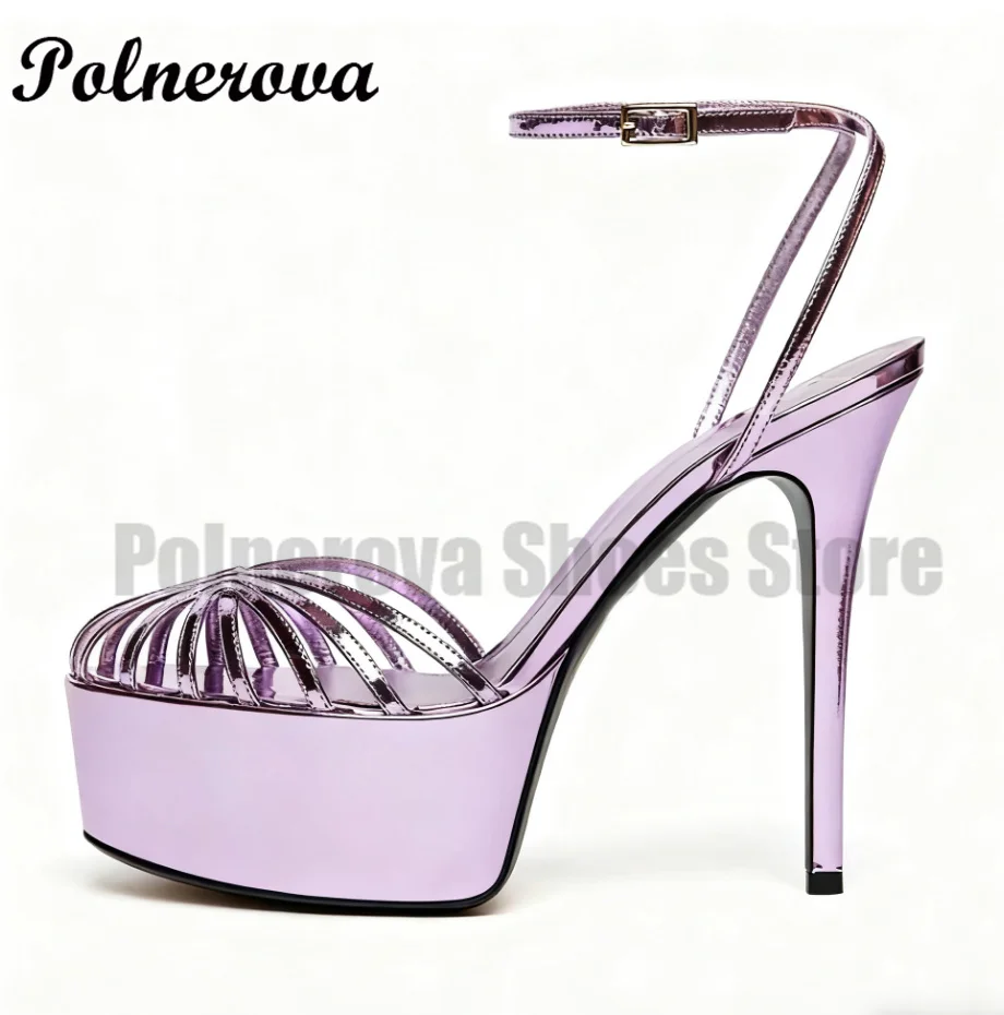 

Caged Platforms Sandals Thin High Heel Hollow Out Ankle Buckle Pumps Novelty Designer Elegant Ladies Party Zapatos Para Mujere