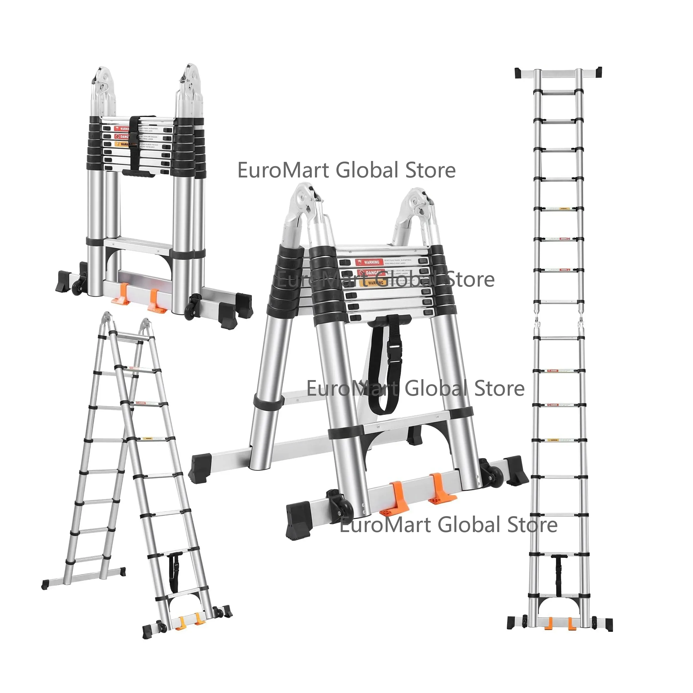 8 Step Telescopic a Frame Folding Ladder Aluminum Alloy Lightweight Extension Stand Collapsible Telescopic Step Ladder