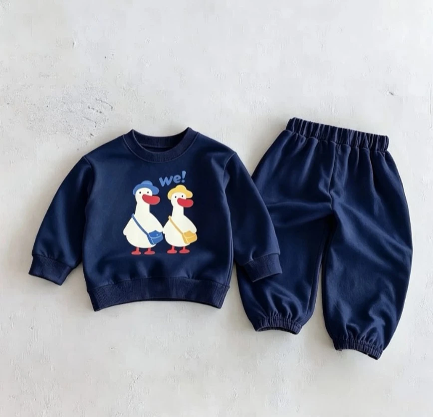 Infant Sweatshirt Outfit Duck Cartoon Print Child Crew Neck Pullover And Loose Trousers Children Simple Clothing Wear Sets Wear