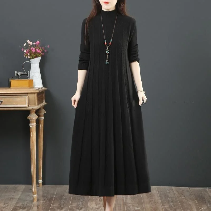 2024 Autumn/Winter Oversized Covering Belly Dress Sweater Underlay For Mother\'s New Long Knitted Woolen Dress Pullover 6XL Green