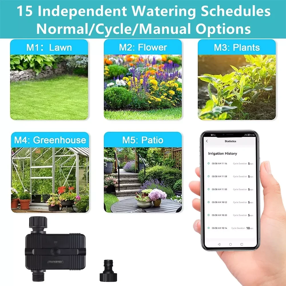 FrankEver Automatic Watering Smart Alexa Bluetooth Watering Timer Garden Irrigation Controller Battery Operated for Garden Yard