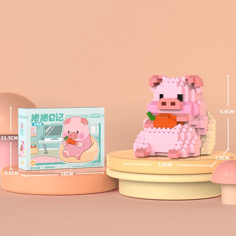 Creative Cute Pig Cartoon Doll Small Particle Building Block Toy Children Girls Gift Assembled Puzzle Model