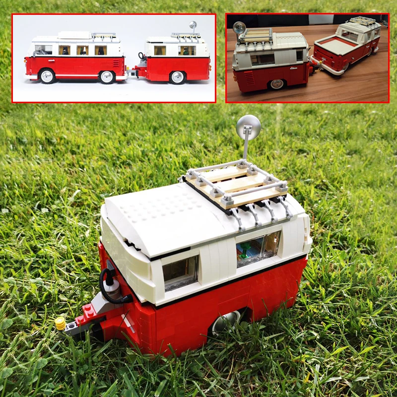 899Pcs/lot MOC- Caravan Camping Trailer for 10220 VW T1 Bus Building Blocks Car Model Bricks Bus DIY Toys For Children Gifts