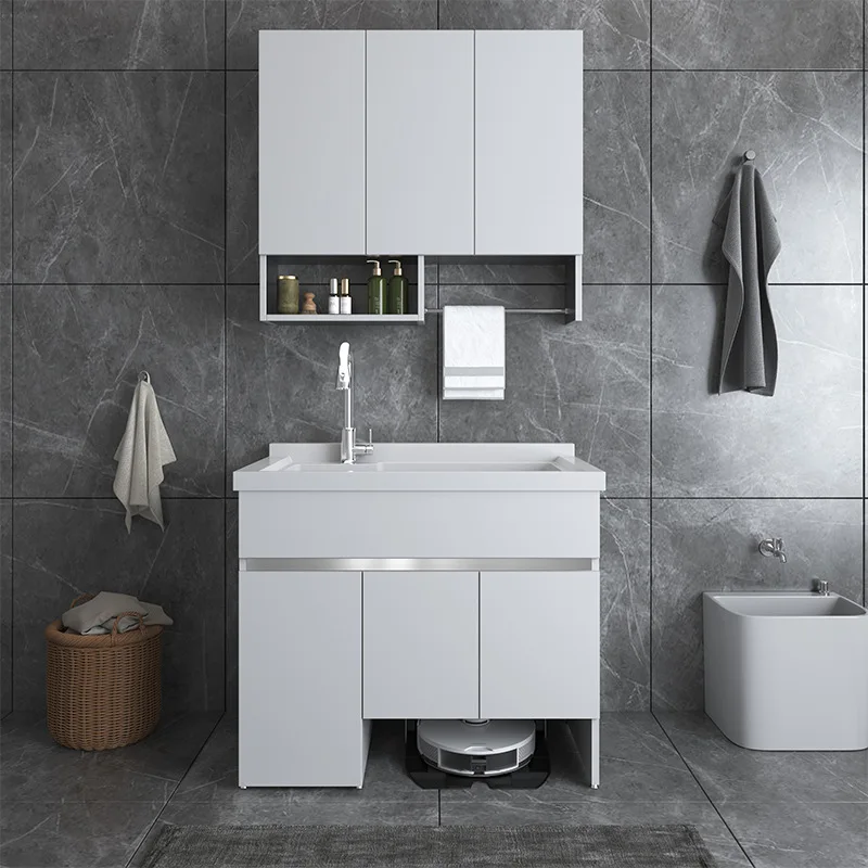 

Balcony Stainless Steel Laundry Cabinet Sink with Rubbing Board Laundry Sink Basin Integrated