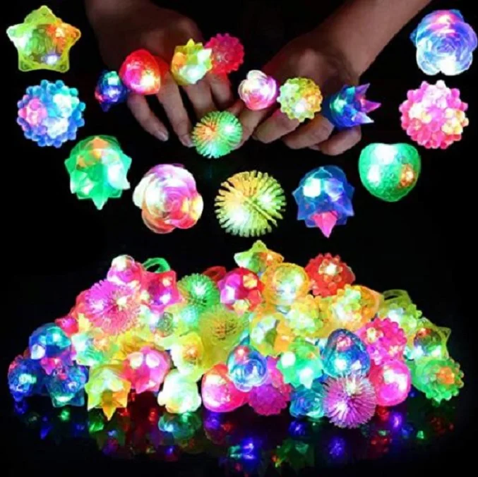 200pcs Light Up Rings Party Favors Led Jelly Bumpy Finger Ring Goodie Bag Stuffer Rewards Birthday Supply Treasure Box Prize