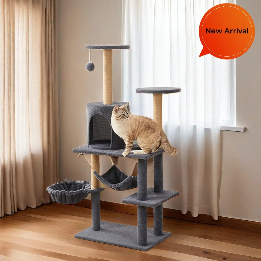 

Multi-layer Cat Tree House With Swing Hammock Cat Climbing Tower Sisal Rope Cat Scratching Posts Cover Plush Cloth Cat Condos