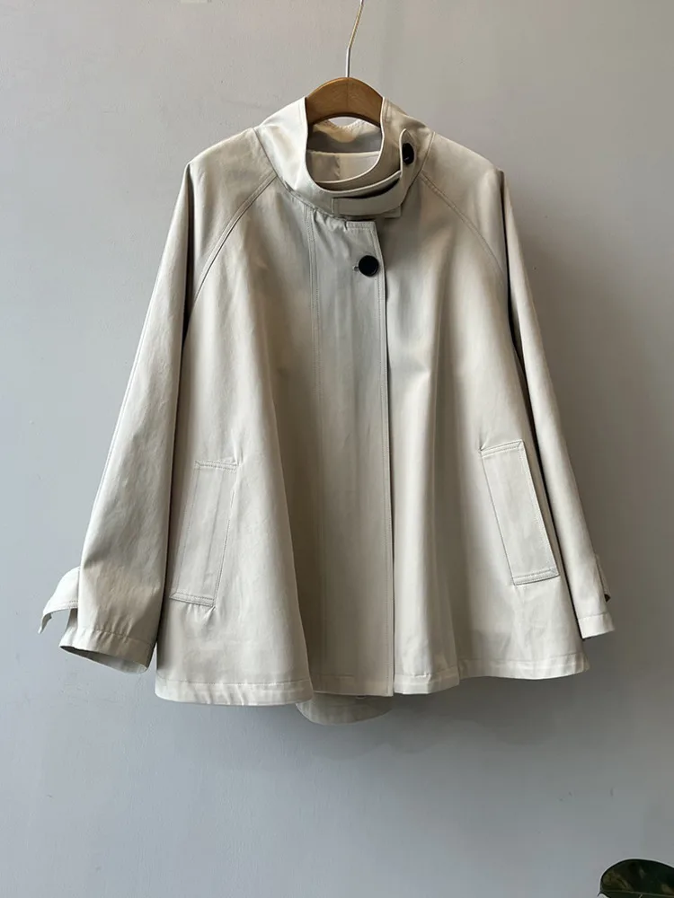 WHTREND معطف واق من المطر على الطراز الكوري للنساء، خريف جديد متخصص فضفاض متوسط الطول كيب سترة واقية معطف WH1819 #5