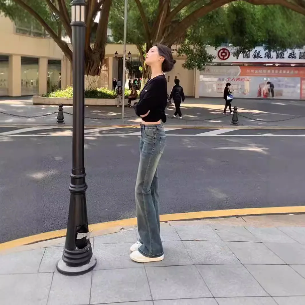 

Jeans Extensible Femmes Women Trousers Drawstring Elastic Waist Relaxed Loose Fit Female Denim Fashion Comfortable Basic Simple