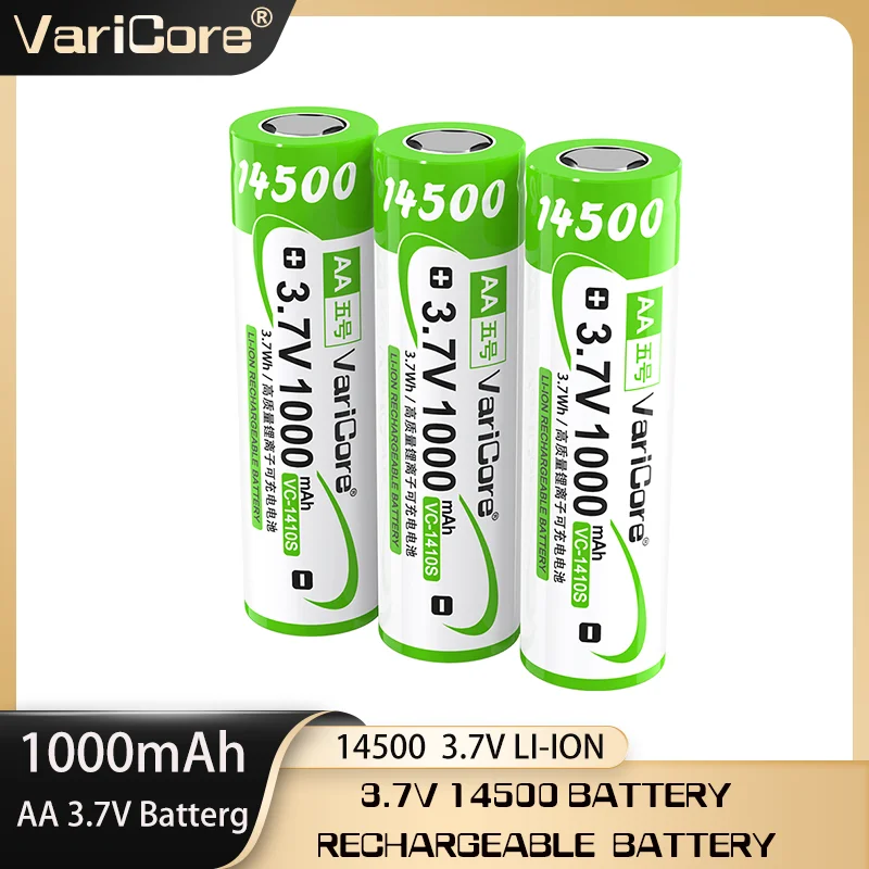 VariCore VC-1410S 14500 AA 3.7 فولت 1000 مللي أمبير بطارية ليثيوم قابلة للشحن ذات سعة كبيرة للتحكم عن بعد في الماوس والمزيد