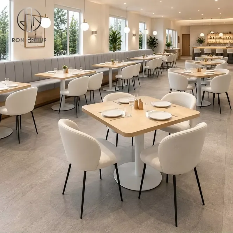 Ron Group Modern Fabric Upholstered Booth Seating Solid Wood Square Table Customized Chair Custom Furniture for Restaurant