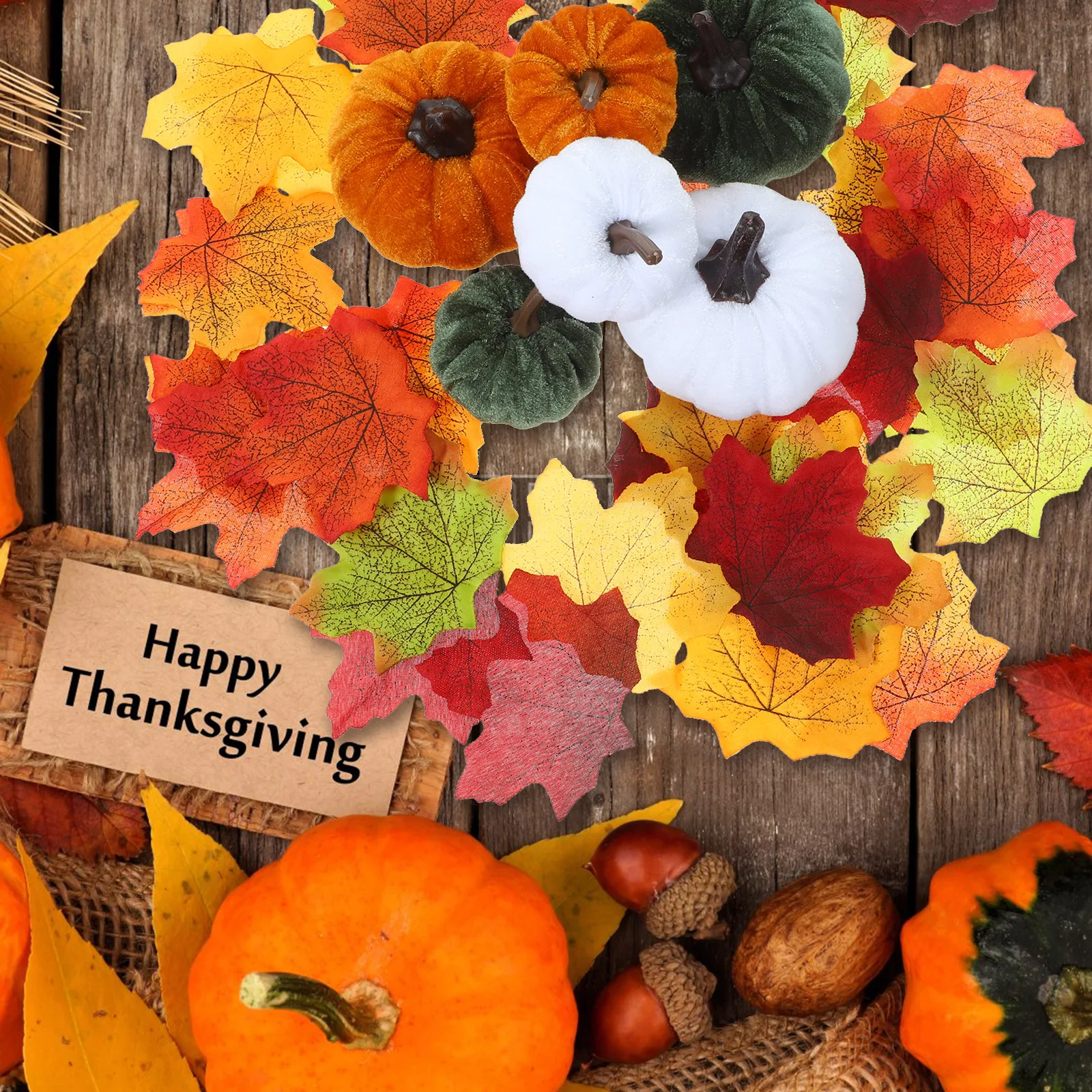 

Artificial Foam Pumpkin And Simulated Maple Leaves Decor For Autumn Thanksgiving Table Centerpiece