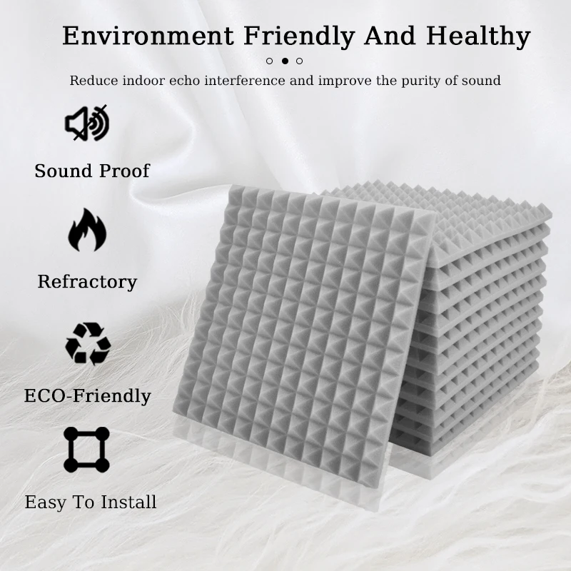 TOUO 6/12/24 Pcs High-Density Acoustic Foam Studio Soundproofing Pyramid Sound Absorbing Material Panel For Acoustic Treatment